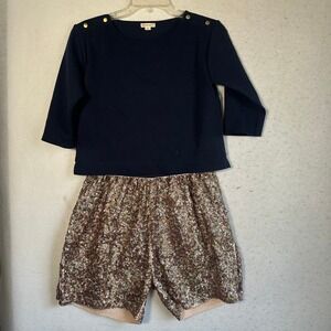 Crewcuts Girls Navy Top and Rose Gold Sequin Shorts one piece Size 14